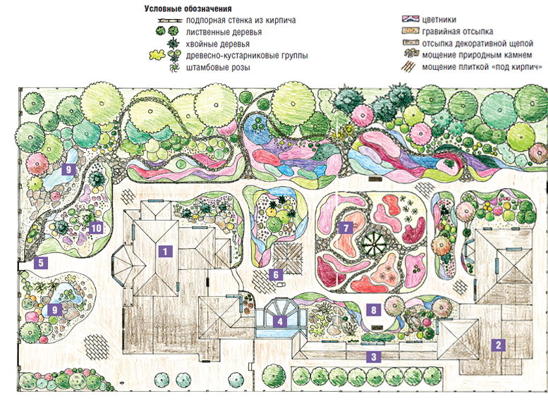Цветной план участка и его озеленения