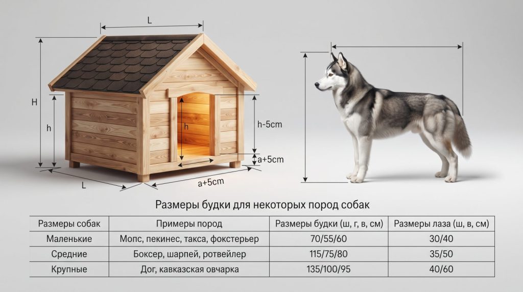 Размеры будки для разных собак