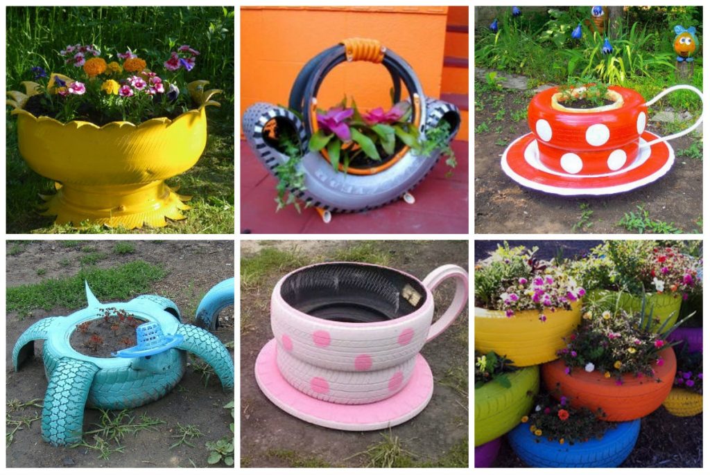 Варианты дизайна клумб из автомобильных покрышек
