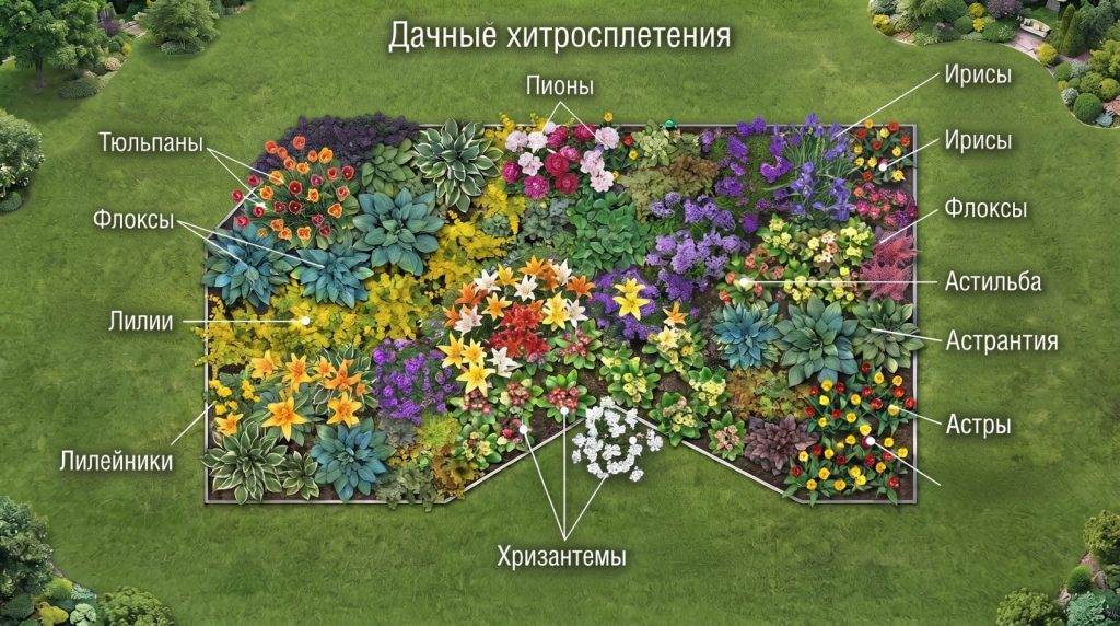 Схема посадки вечно цветущей клумбы на даче