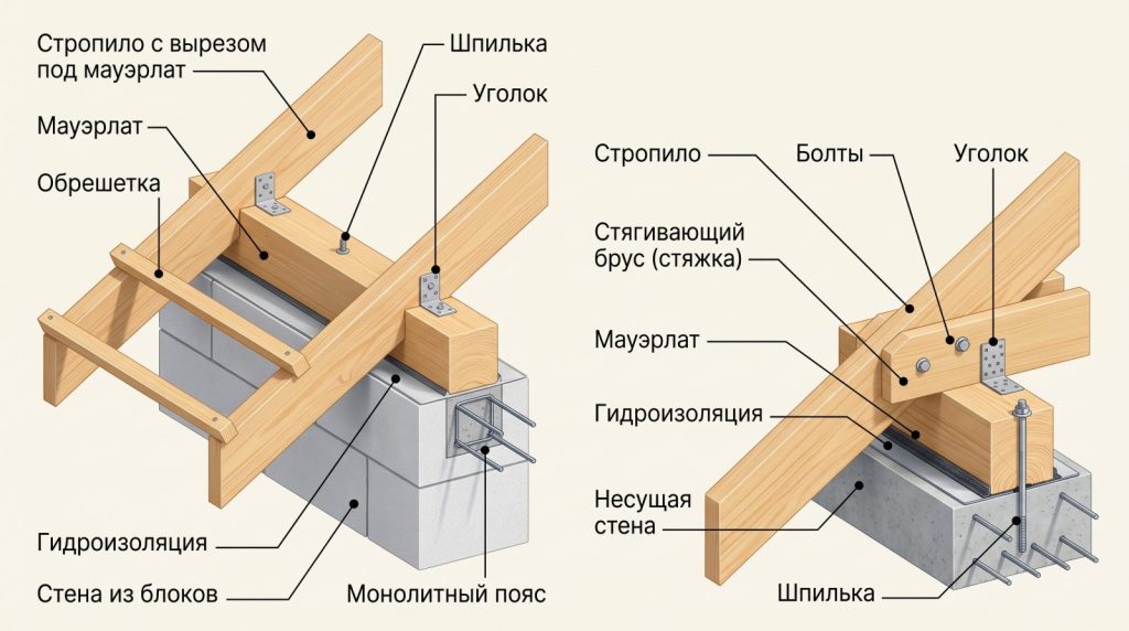 Стропила укладывают на мауэрлат