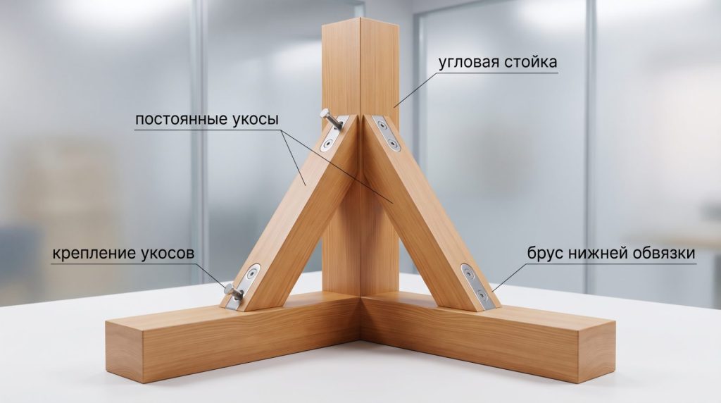 Укосы крепятся с обеих сторон стойки