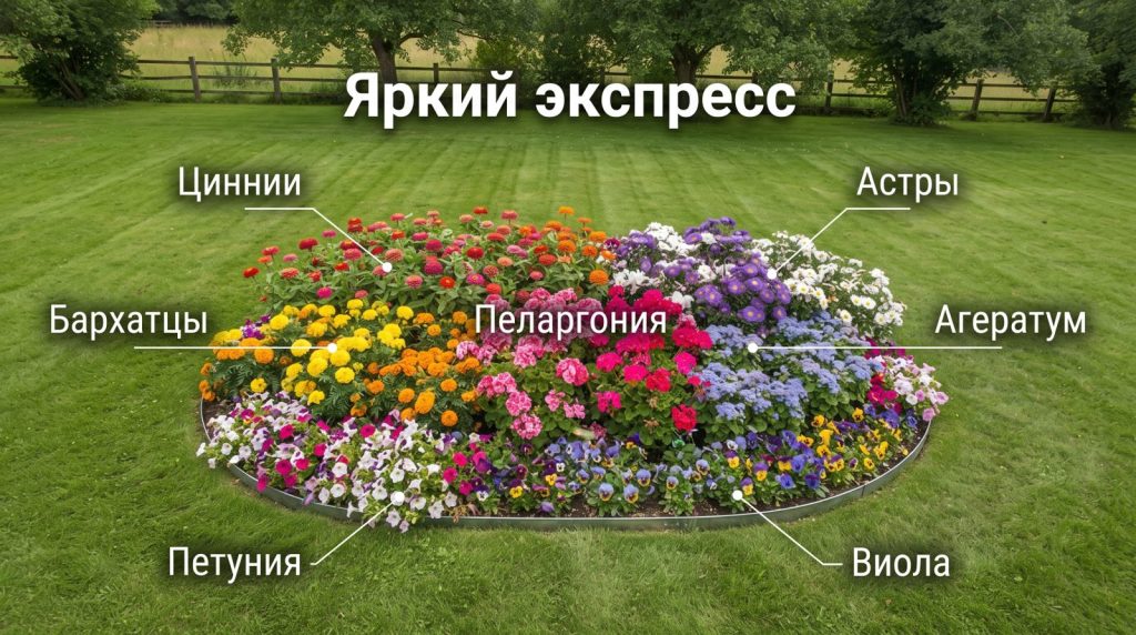 Яркий экспресс клумба из однолетников