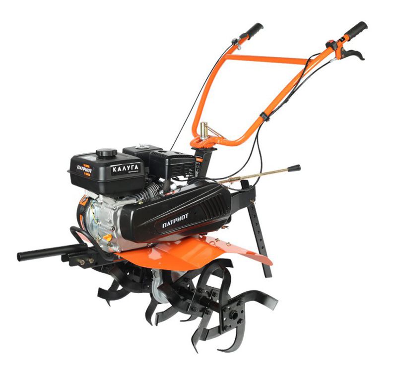 Культиватор с вращающимся рулем используется на сложном рельефе почвы, для устойчивости во время остановок есть упор