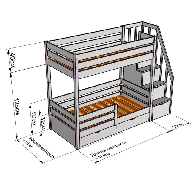 Двухъярусная кровать своими руками. Размеры, чертежи с фото.