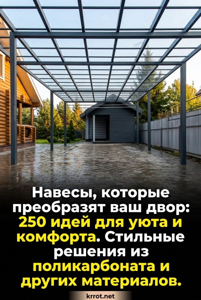 Навес во дворе частного дома из поликарбоната и других материалов (250 ФОТО ИДЕЙ) - Красивый вид, удобство и практичность
