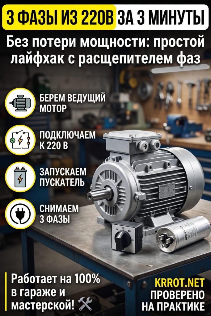 Трехфазное напряжение из однофазного за 3 минуты