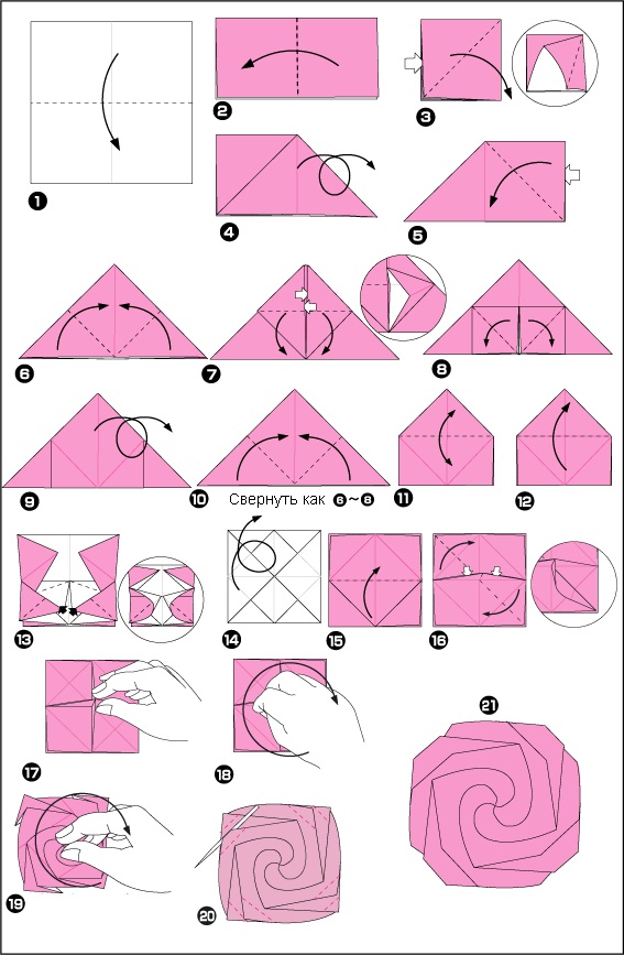 Пошаговость процесса изготовления розы-оригами
