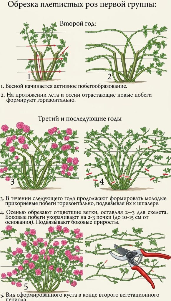 Схема обрезки роз по годам