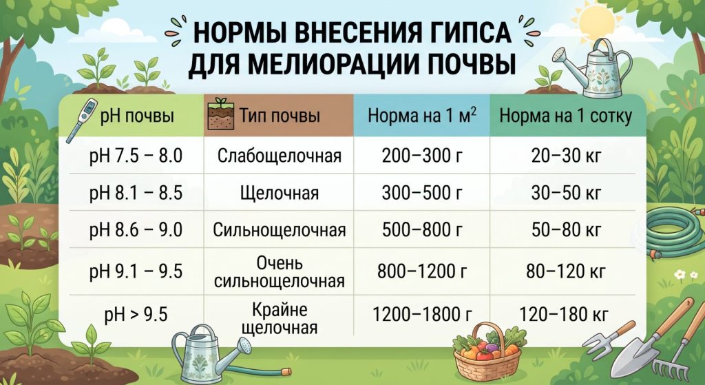 Нормы внесения гипса для раскисления почвы