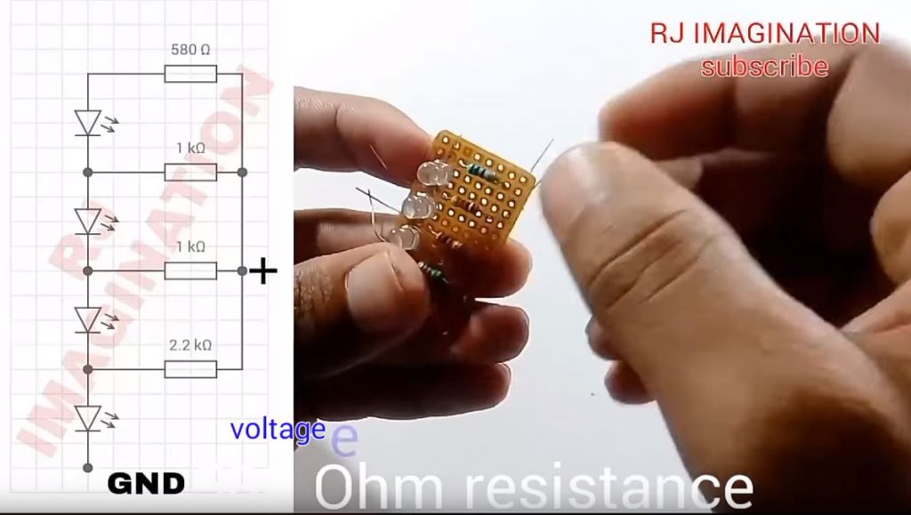 Собирать индикатор будем на универсальной плате по следующей схеме