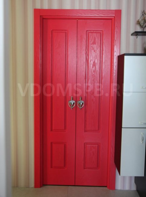  Двухстворчатая дверь в шпоне ясеня окрашенная по каталогу RAL