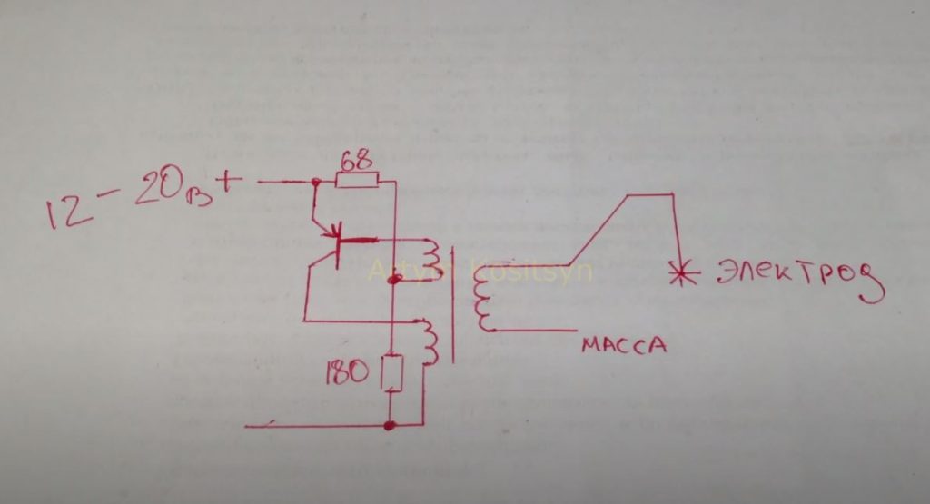 Собирать сварку будем по схеме однотактного блокинг-генератора на биполярном транзисторе FP1016