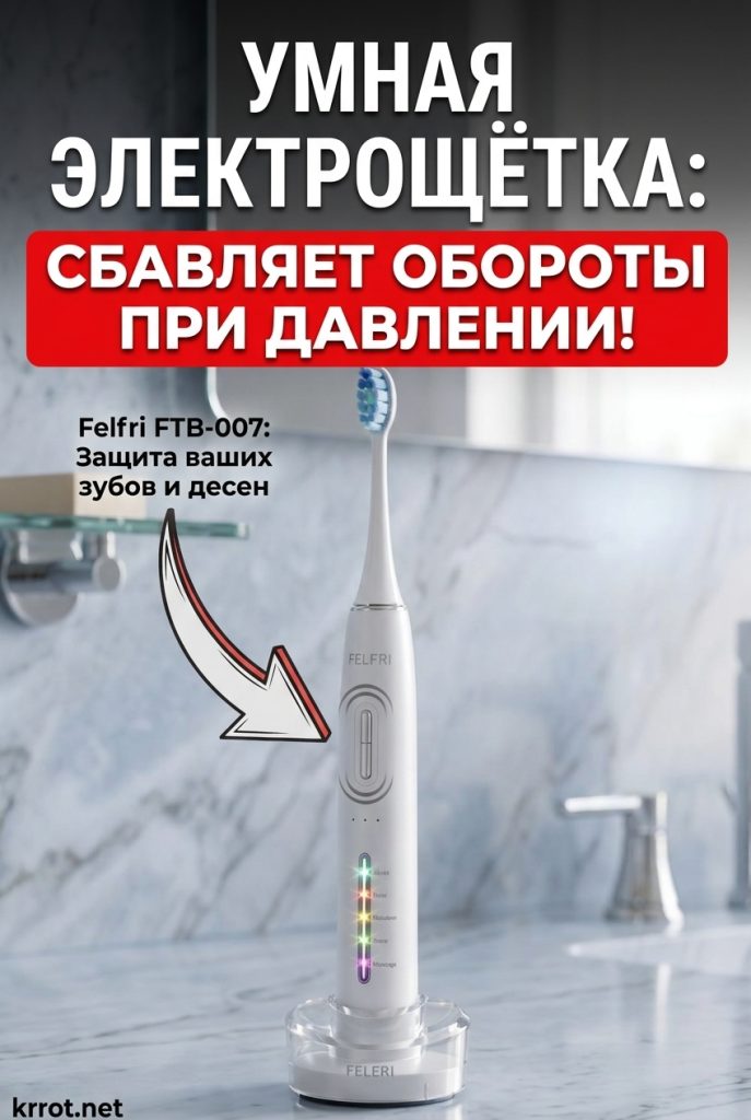 Электрощётка сама сбавляет обороты, если давить на зубы слишком сильно — что показала Felfri FTB-007