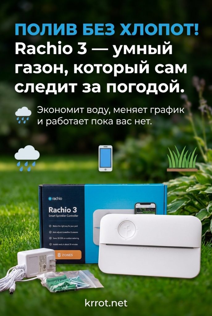 Газон поливается без хозяина и меняет график полива с учётом прогноза погоды благодаря контроллеру Rachio 3