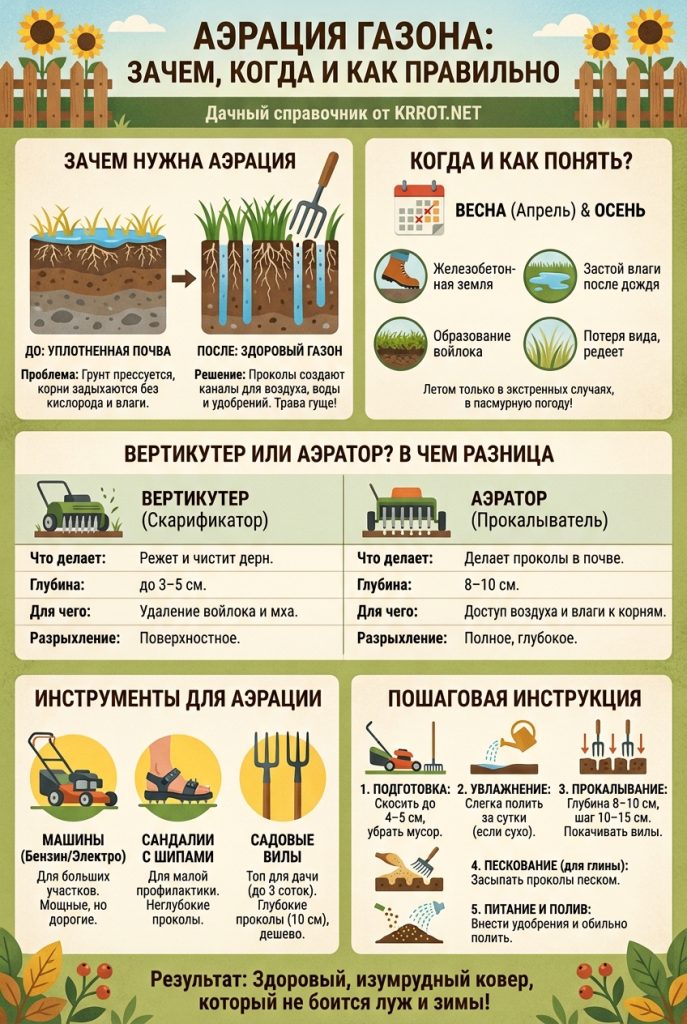 Аэрация газона: зачем нужна, когда проводить и как делать правильно