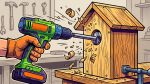 Аккумуляторная дрель-шуруповёрт сверлит скворечник