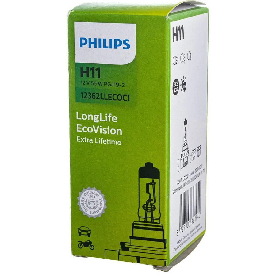 Лампа H11 Philips LongLife EcoVision 12362LLECOB1
