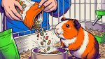 Морская свинка и корм: хозяин насыпает смесь в миску