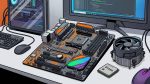 Материнская плата AM4 и процессор Ryzen на рабочем столе