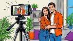 Штатив для смартфона: пара снимает видео на телефон