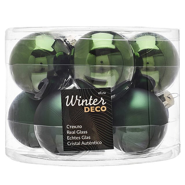 Набор стеклянных шаров Winter Deco 140449 зелёный бархат микс