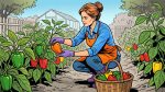 Сбор сладкого перца на грядке