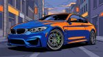 Синий BMW с коваными дисками в стиле комикса