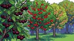 Сорта черешни: тёмно-красные, красные и жёлтые ягоды в саду