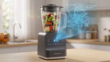 Лезвия блендера вращаются в трёх плоскостях по технологии 6 Pro Titan, измельчая продукты вдвое быстрее — Polaris представила настольный блендер PTB 2610GL